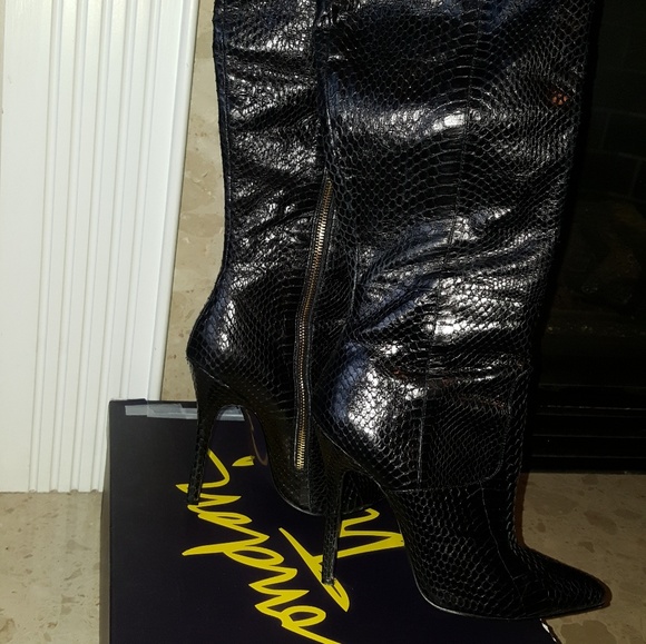 Black London Trash Lorelei Leather Over the Knee Boots - Picture 2 of 6